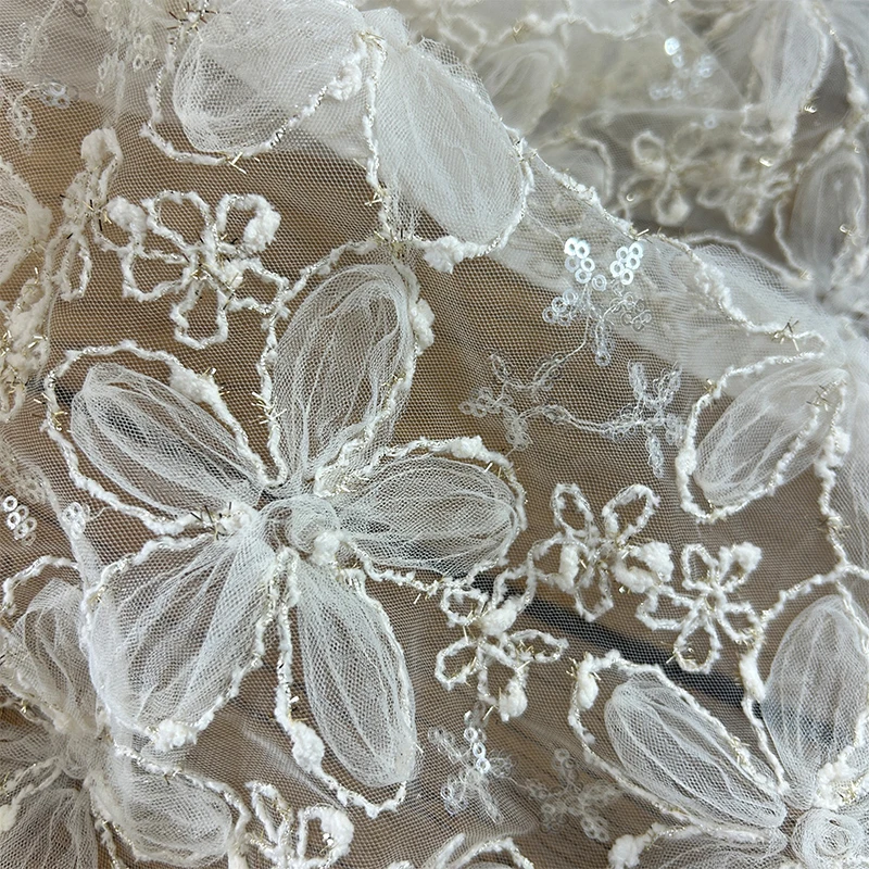 Textile Sewing Techniques - 3D Embroidered Sequin Mesh Fabric Lace