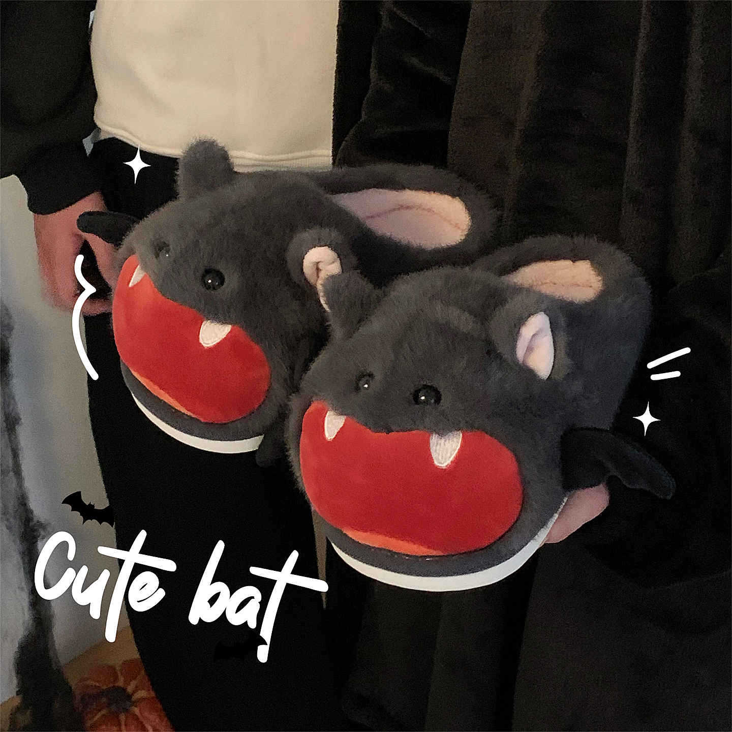 Halloween Bat Plush Slippers W - Sewing House 评论和价格