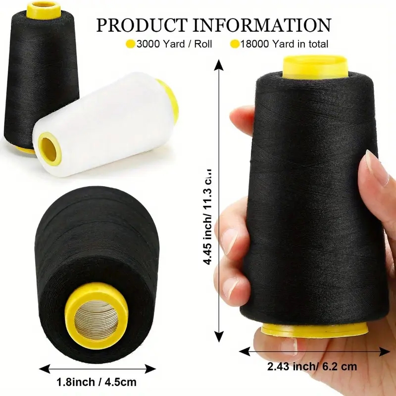 3 Black + 3 White Overlock Thr - Serger Thread Cone 评论和价格